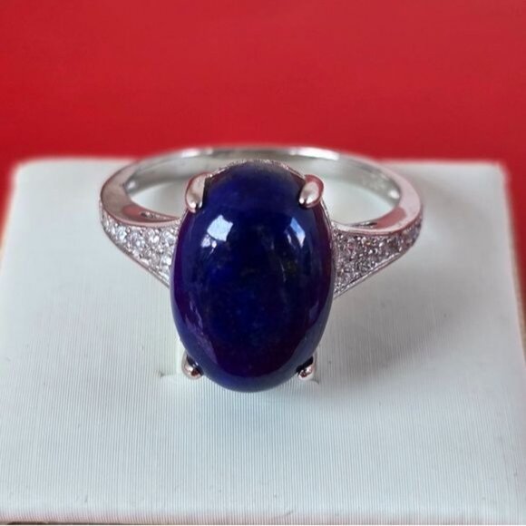 Natural Lapis Lazuli & CZ 925 Sterling Silver Ring - Picture 3 of 8